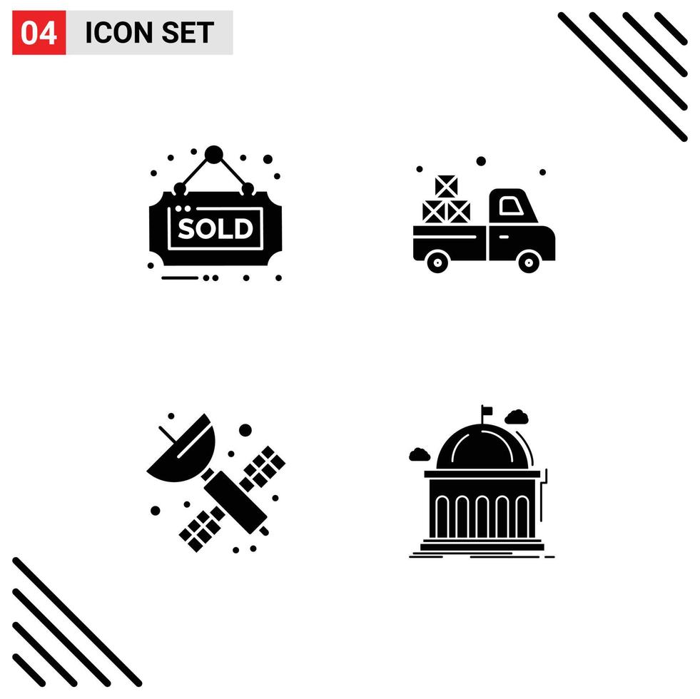 Solid Glyph Pack of 4 Universal Symbols of estate artificial sold van science Editable Vector Design Elements