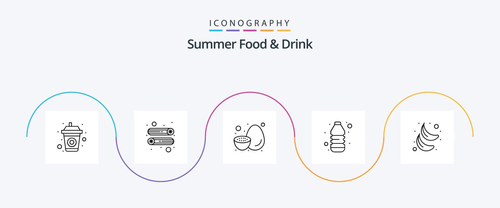 Summer Food and Drink Line 5 Icon Pack Including fresh. water. fruit. drink. sweet vector