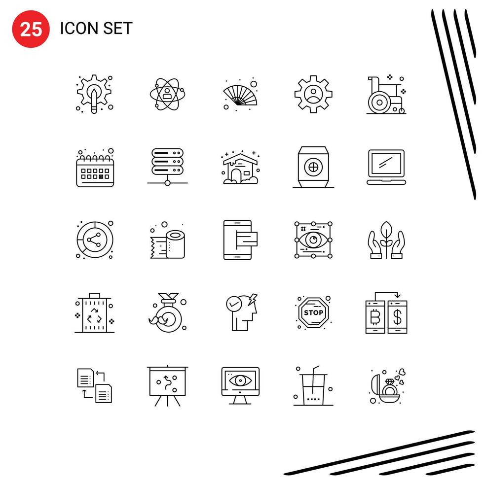 Editable Vector Line Pack of 25 Simple Lines of controls wind person gras fan Editable Vector Design Elements