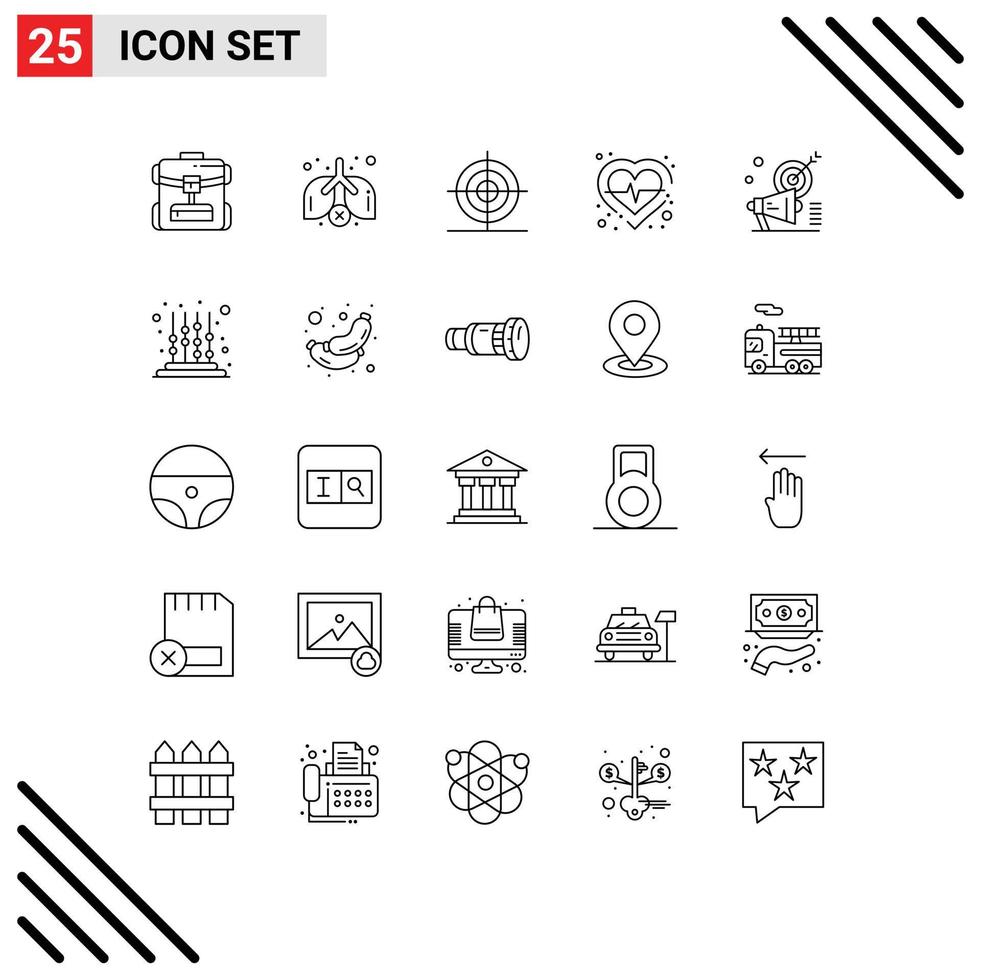 25 Thematic Vector Lines and Editable Symbols of marketing campaign education check heart Editable Vector Design Elements