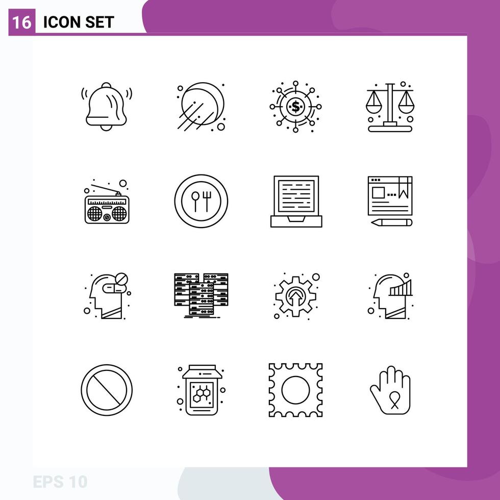 16 Thematic Vector Outlines and Editable Symbols of radio communication crowdsourcing balance management Editable Vector Design Elements