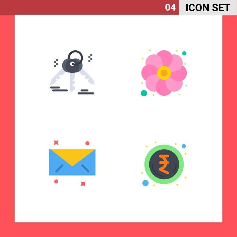 conjunto moderno de 4 iconos y símbolos planos como el correo electrónico de la casa flor girasol dinero elementos de diseño vectorial editables vector