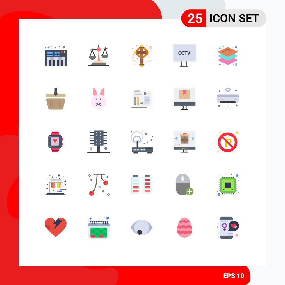 Pack of 25 Modern Flat Colors Signs and Symbols for Web Print Media such as layer video ireland surveillance cctv Editable Vector Design Elements