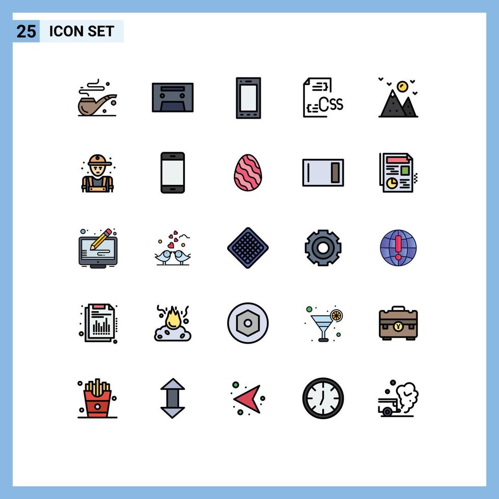 Group of 25 Filled line Flat Colors Signs and Symbols for landscape hiking phone file develop Editable Vector Design Elements