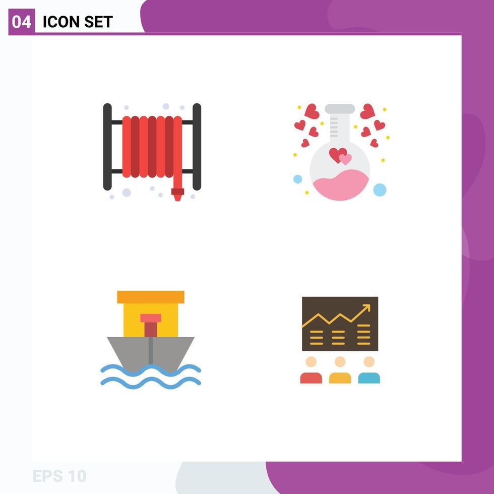 Set of 4 Commercial Flat Icons pack for alarm beach hose heart summer Editable Vector Design Elements