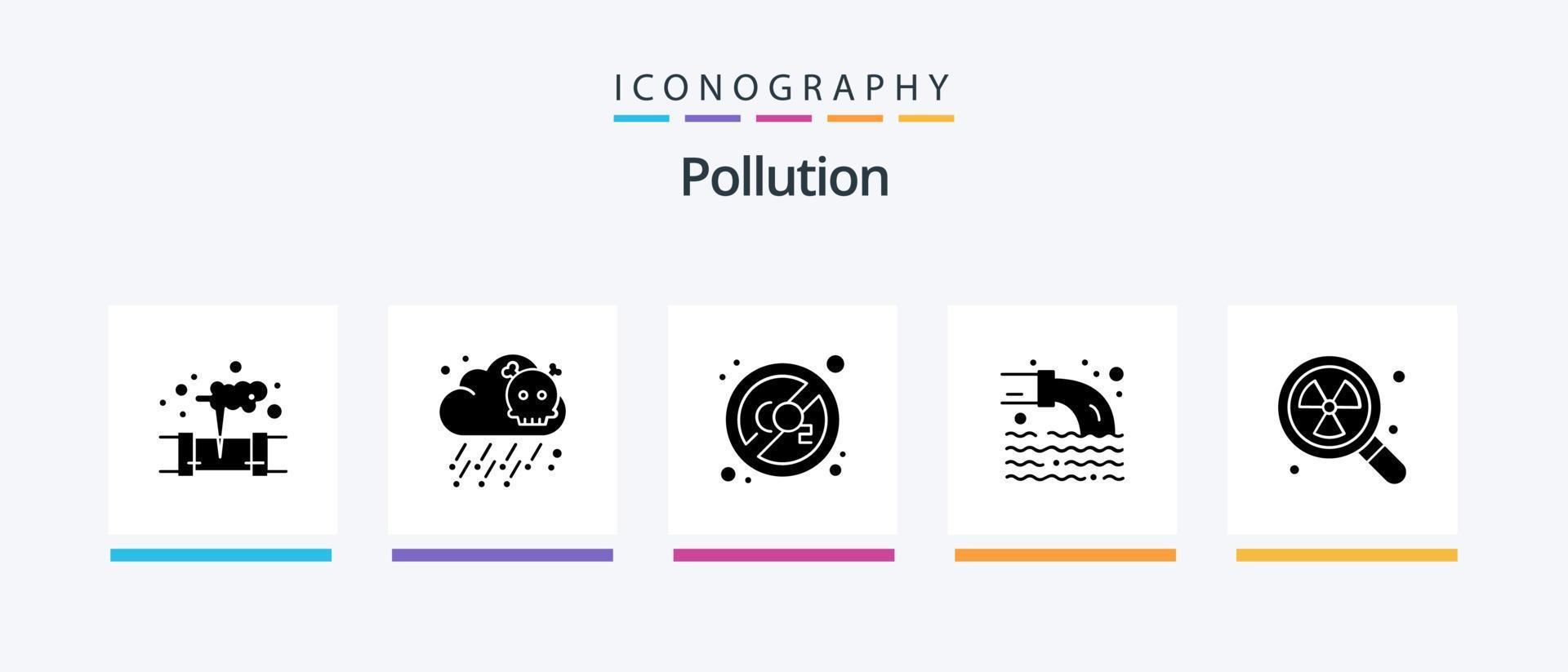 paquete de iconos de glifo de contaminación 5 que incluye búsqueda. radioactivo. polución. nuclear. radioactivo. diseño de iconos creativos vector