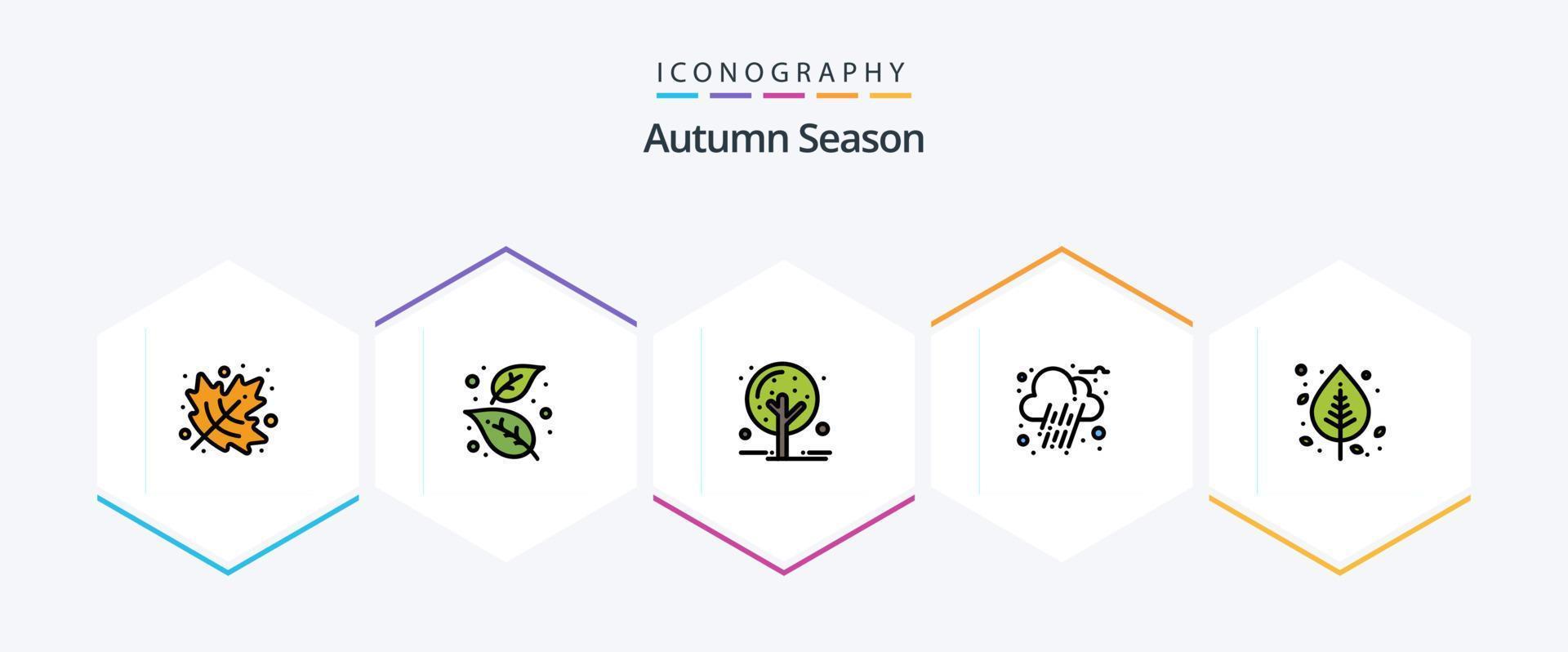 Autumn 25 FilledLine icon pack including leaf. autumn. autumn. rain. autumn vector