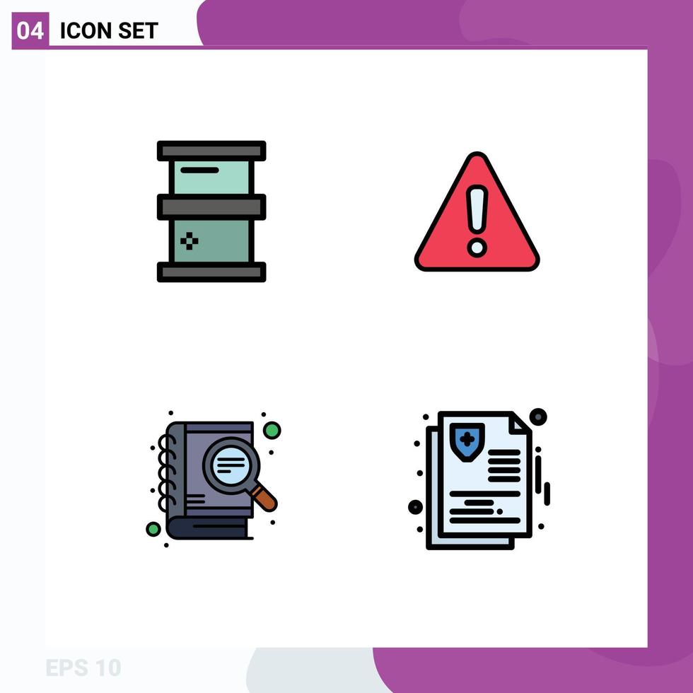 4 User Interface Filledline Flat Color Pack of modern Signs and Symbols of biochemistry development hazardous warning seo Editable Vector Design Elements