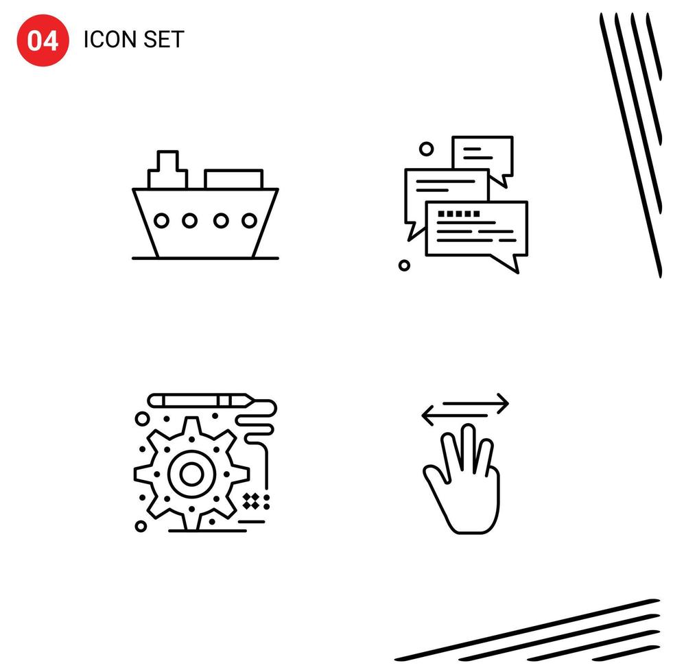 Editable Vector Line Pack of 4 Simple Filledline Flat Colors of boat design vehicles messages engineering Editable Vector Design Elements