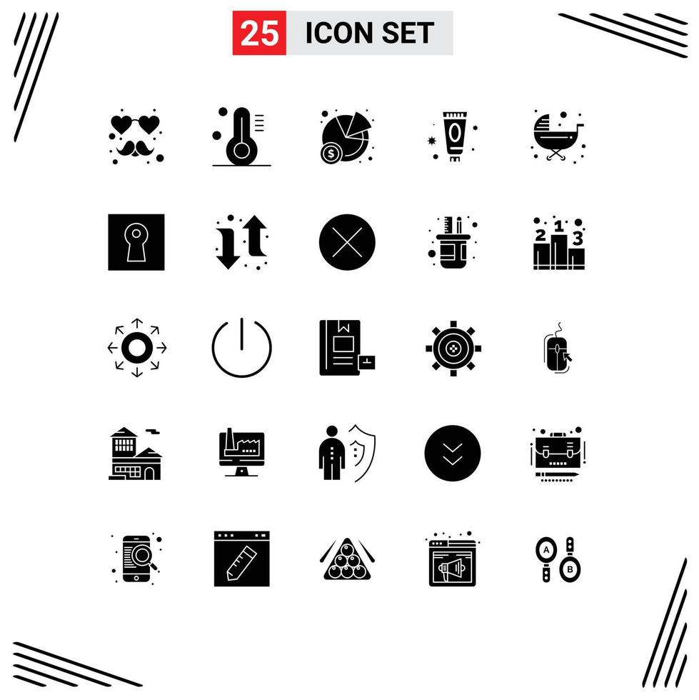 Mobile Interface Solid Glyph Set of 25 Pictograms of stroller kids statistics baby spa Editable Vector Design Elements