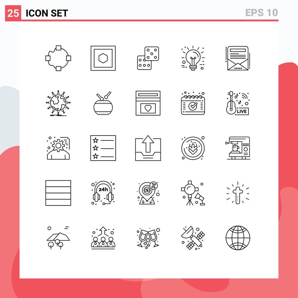 Modern Set of 25 Lines and symbols such as student newsletter gambling email newsletter technology Editable Vector Design Elements