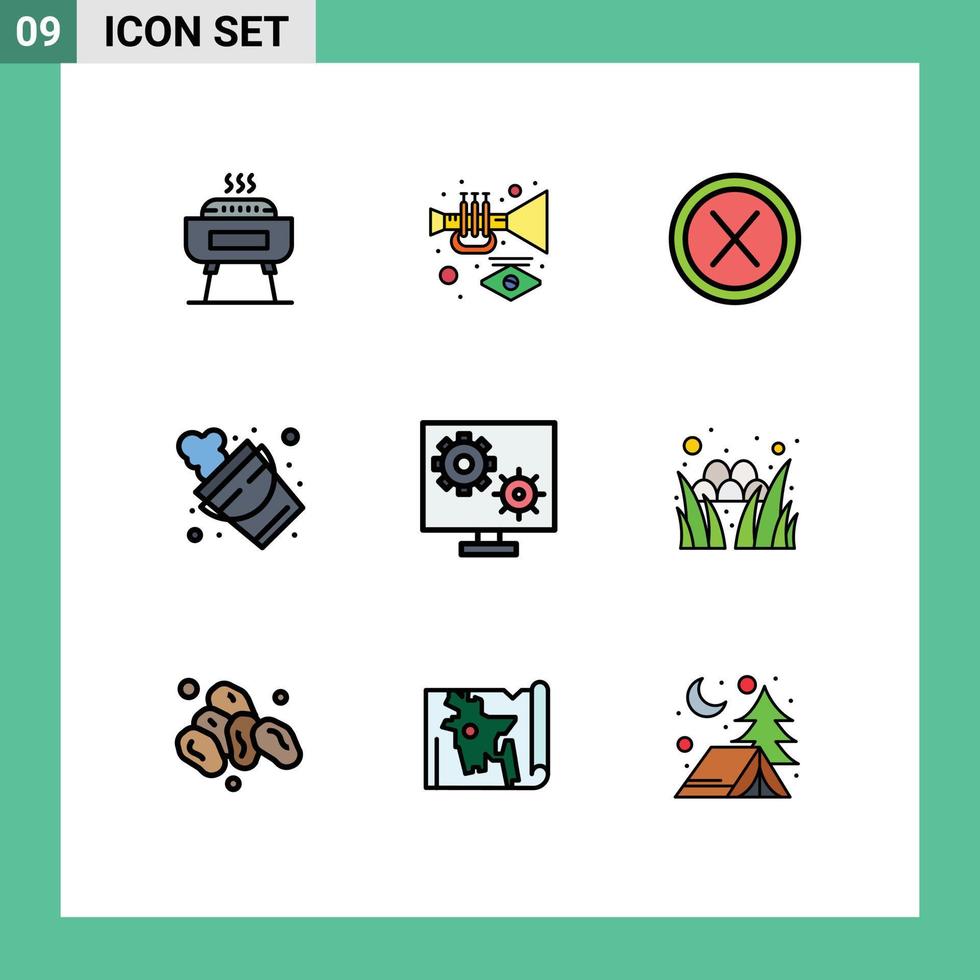 Universal Icon Symbols Group of 9 Modern Filledline Flat Colors of configure firefighter close fire user Editable Vector Design Elements