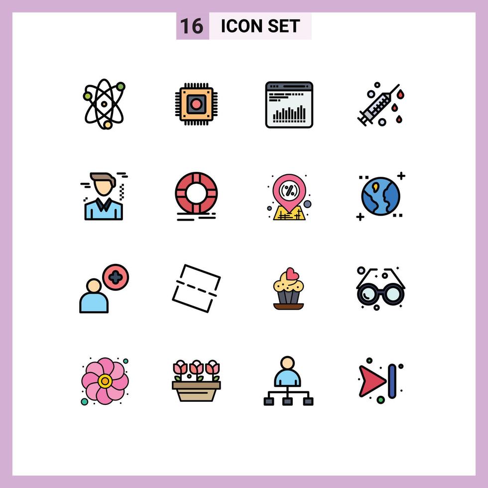 paquete de iconos de vectores de stock de 16 signos y símbolos de línea para gráficos de negocios de oficina jeringa salud elementos de diseño de vectores creativos editables