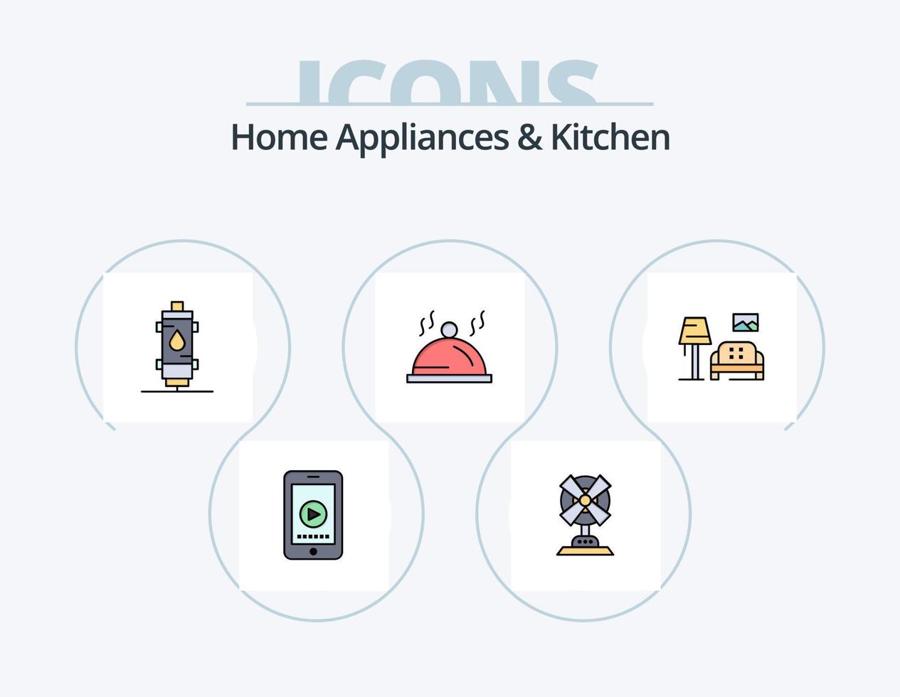 Home Appliances And Kitchen Line Filled Icon Pack 5 Icon Design. kitchen. hotel. cell. light. bulb vector