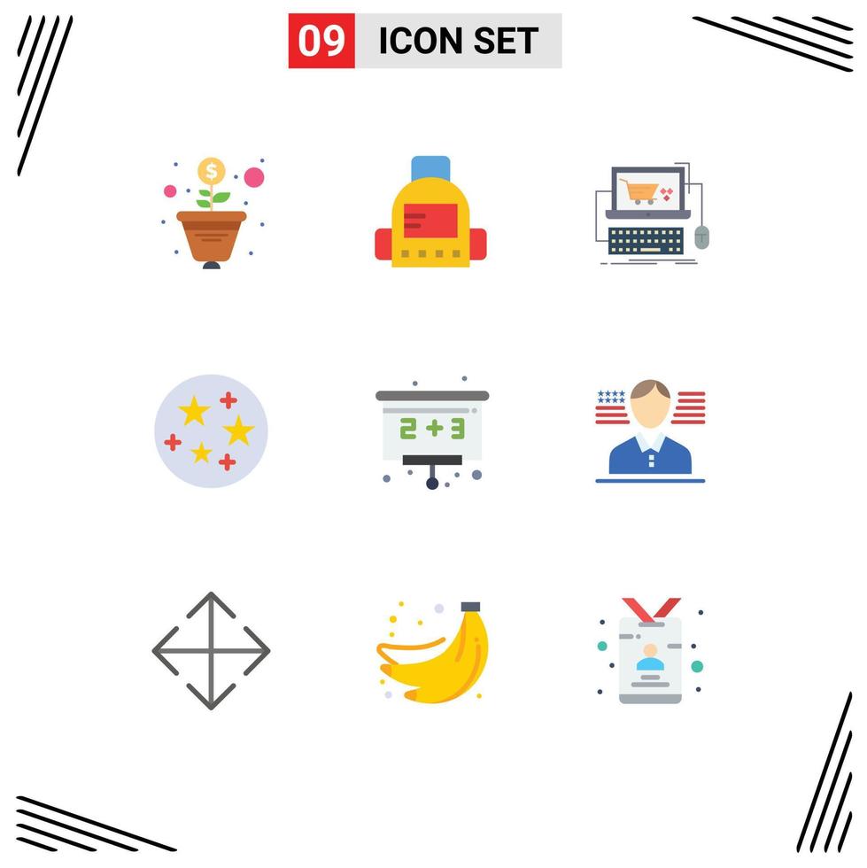 9 Universal Flat Colors Set for Web and Mobile Applications man education shop back to school space Editable Vector Design Elements