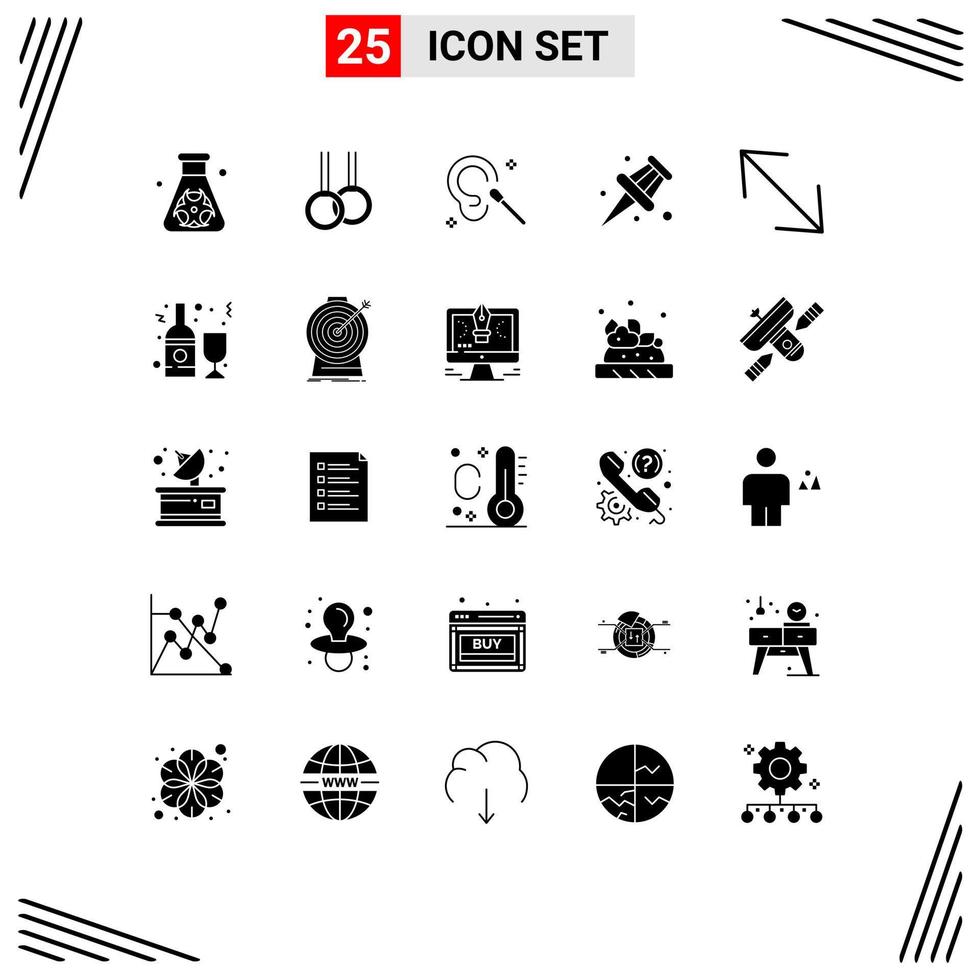 25 Thematic Vector Solid Glyphs and Editable Symbols of alcohol corner ear arrow pin Editable Vector Design Elements
