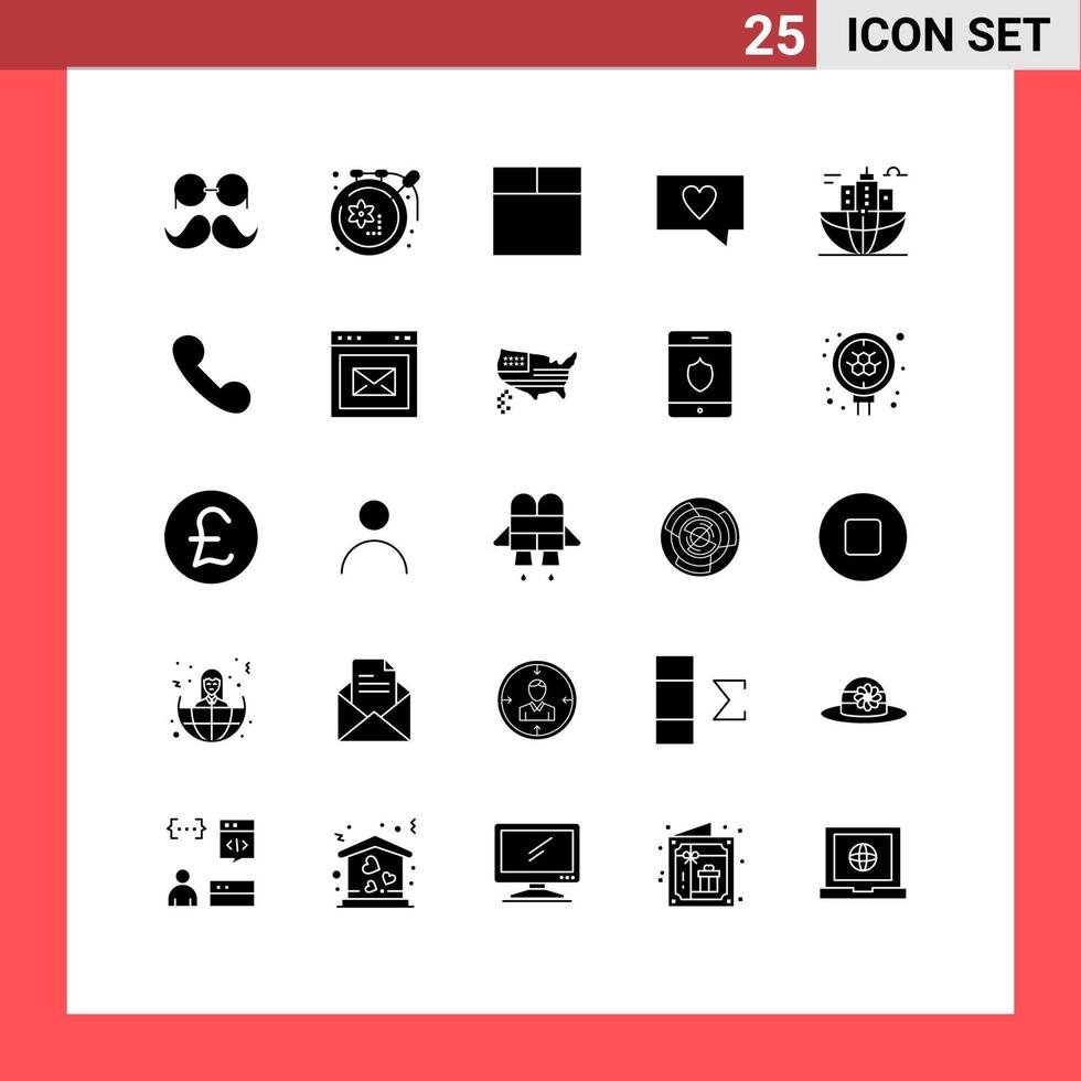 Set of 25 Vector Solid Glyphs on Grid for global business hobbies building love Editable Vector Design Elements