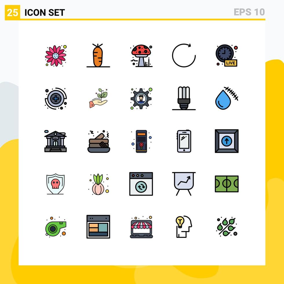 Set of 25 Modern UI Icons Symbols Signs for capture time mushroom clock rotate Editable Vector Design Elements