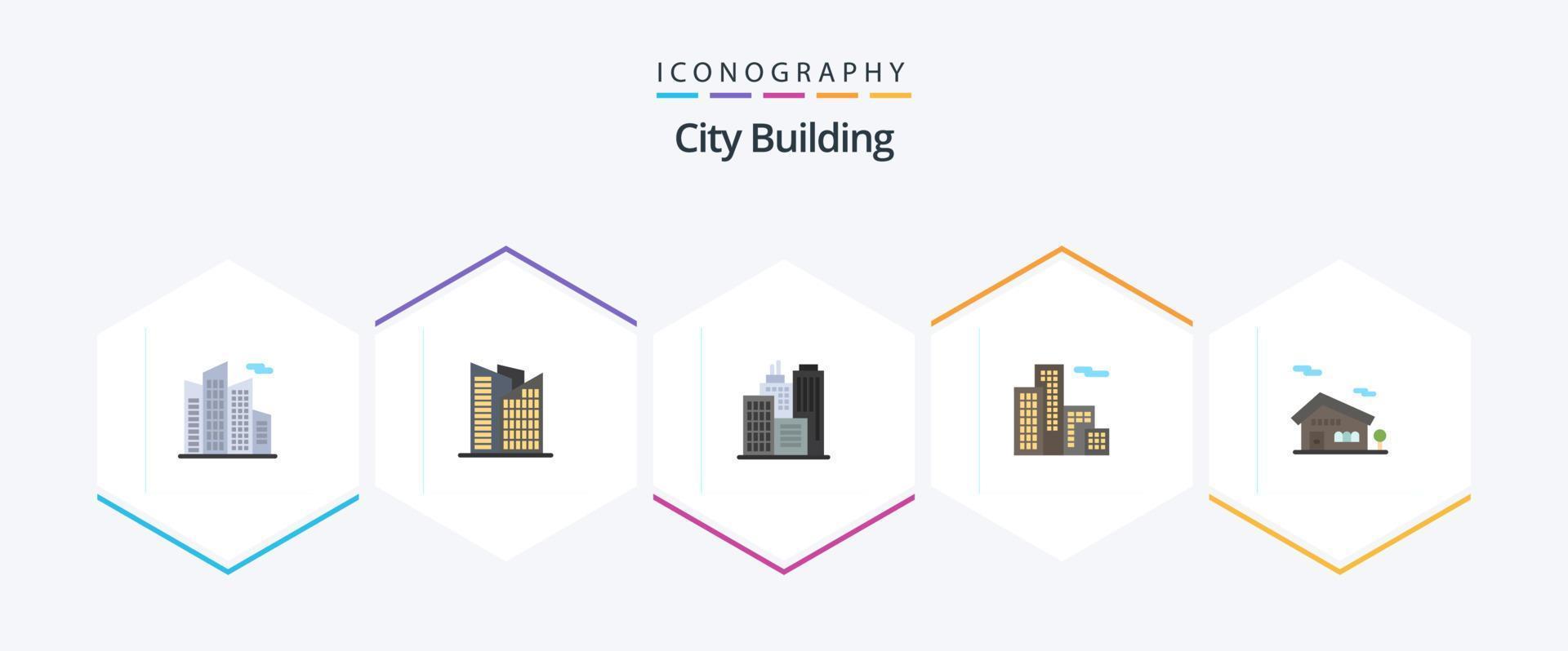 Paquete de 25 iconos planos de construcción de la ciudad que incluye . casa. vector