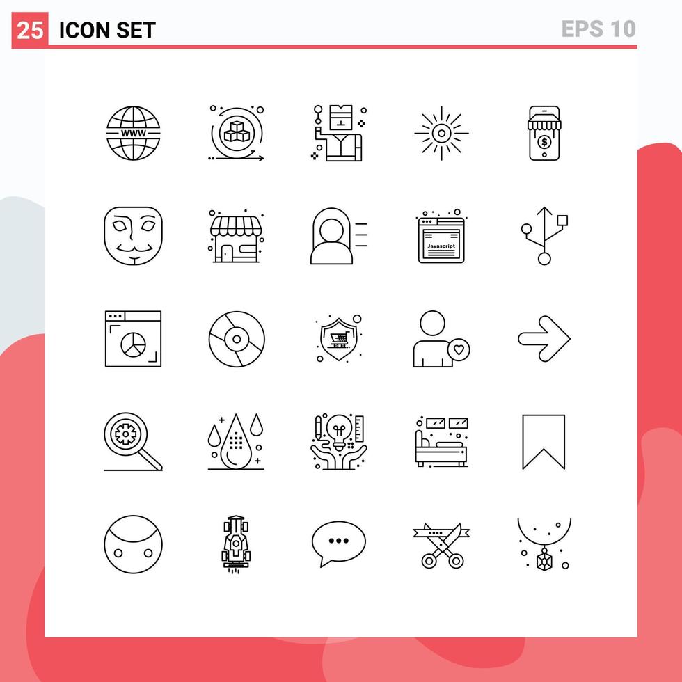 25 iconos creativos signos y símbolos modernos de comercio electrónico brillo crimen mañana sol elementos de diseño vectorial editables vector