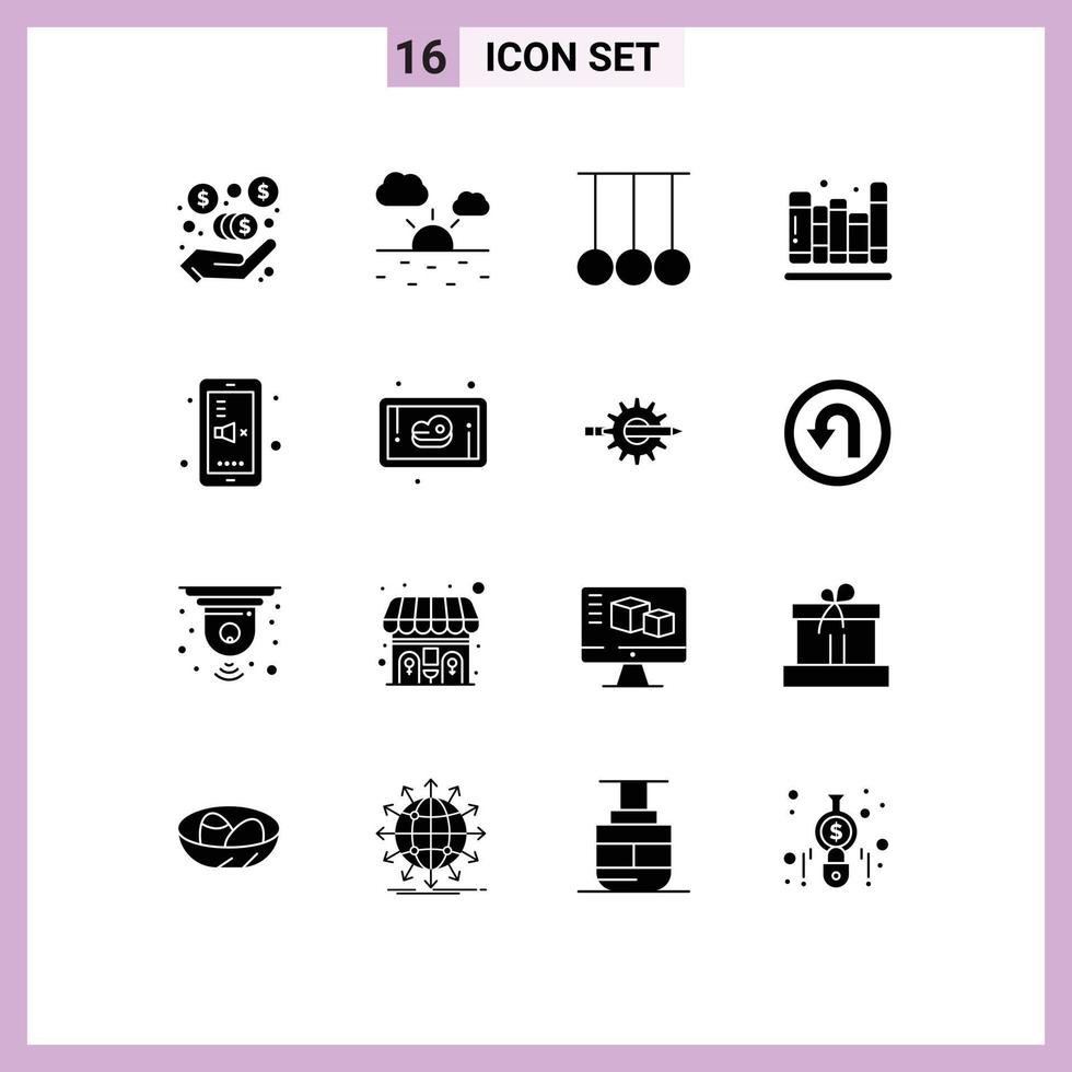 conjunto moderno de 16 pictogramas de glifos sólidos de anillos de educación mudos elementos de diseño de vectores editables de educación escolar