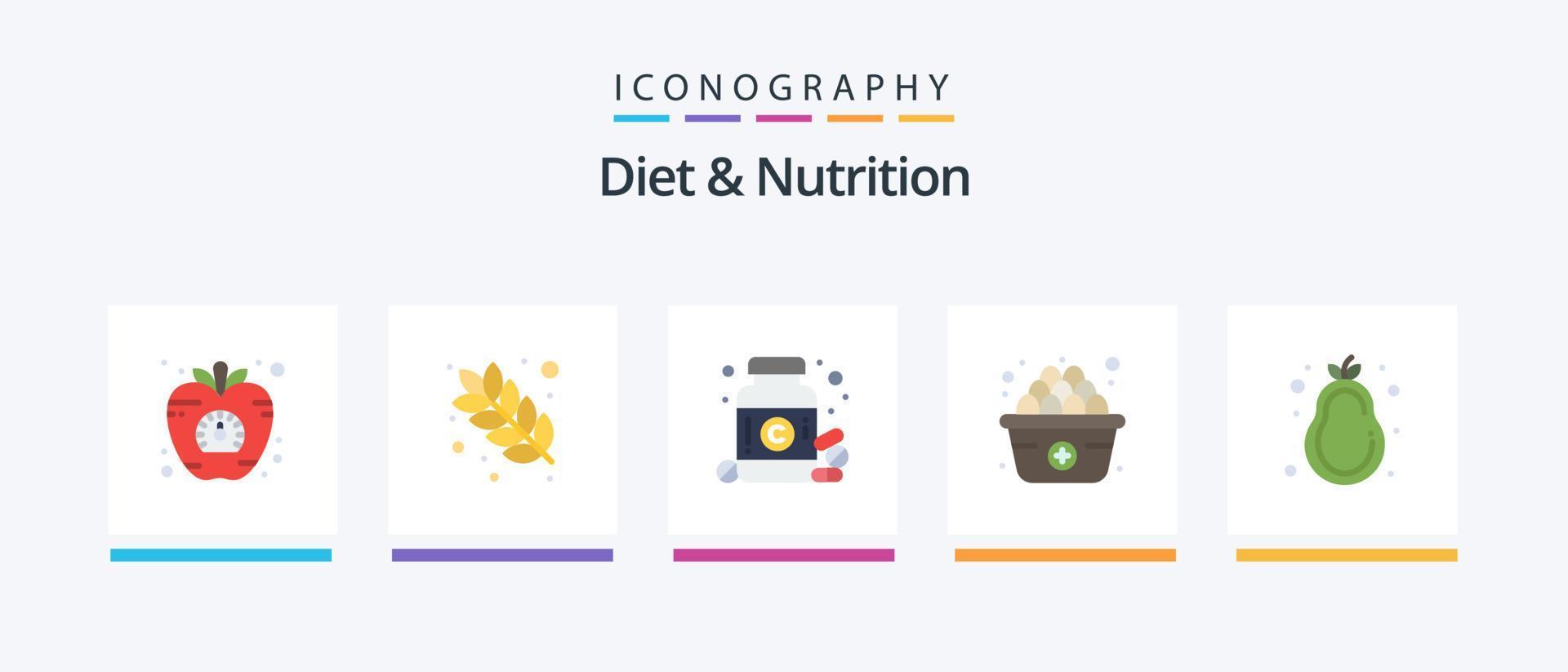 Diet And Nutrition Flat 5 Icon Pack Including healthy diet. add. nutrition. egg. pills. Creative Icons Design vector