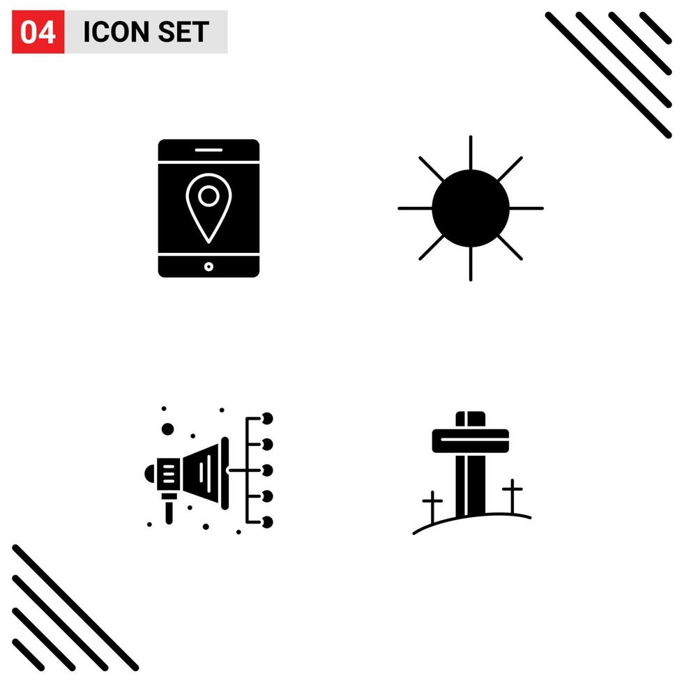 Universal Icon Symbols Group of 4 Modern Solid Glyphs of location celebration circle automation cross Editable Vector Design Elements