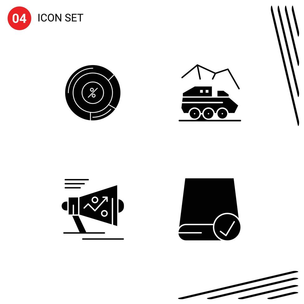 Modern Set of 4 Solid Glyphs and symbols such as pie marketing share rover loudspeaker Editable Vector Design Elements