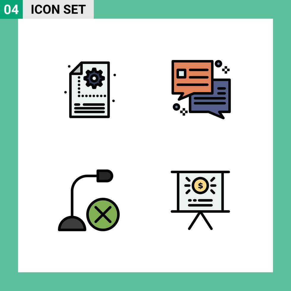 Universal Icon Symbols Group of 4 Modern Filledline Flat Colors of creative gadget setting office microphone Editable Vector Design Elements