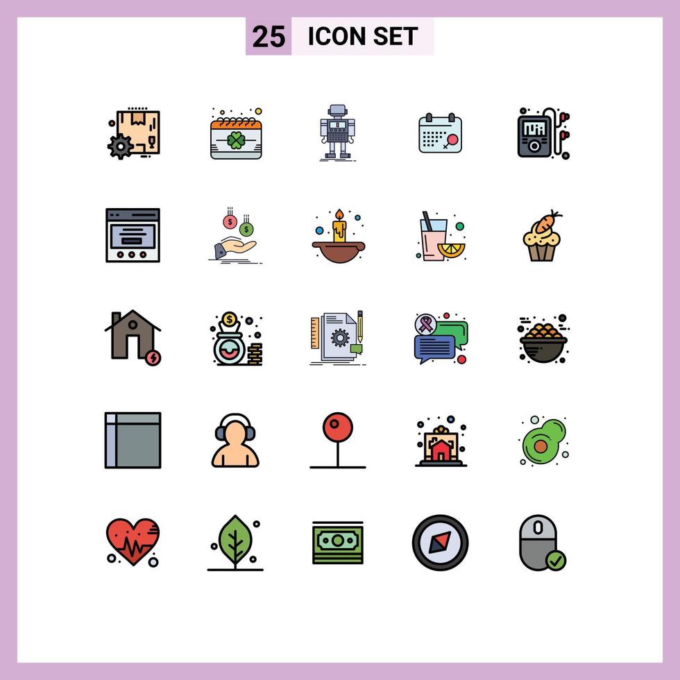 Set of 25 Modern UI Icons Symbols Signs for multimedia symbol saint calendar robotic Editable Vector Design Elements