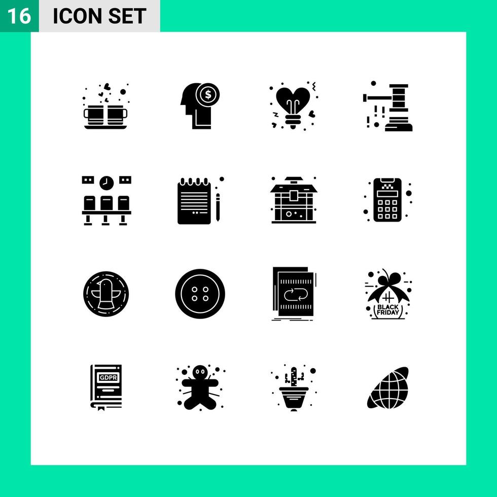 User Interface Pack of 16 Basic Solid Glyphs of valentine hammer thinking chaffer valentines Editable Vector Design Elements