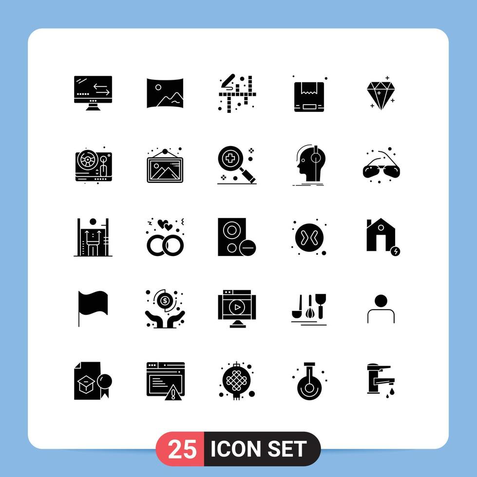 Pictogram Set of 25 Simple Solid Glyphs of sucess diamound activities shipping box Editable Vector Design Elements