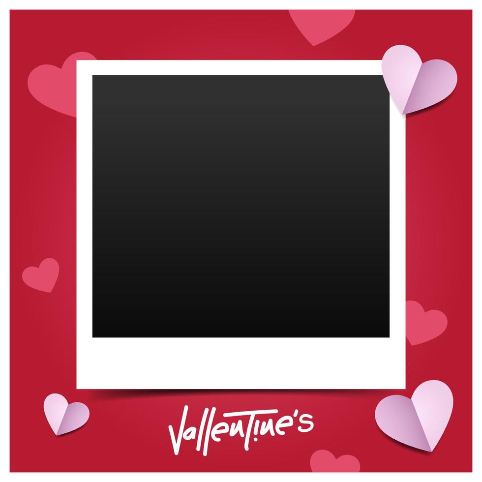 Happy Valentine's Day postcard with blank template for photo. Photo frame with red background. vector
