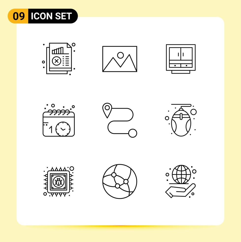 9 Universal Outline Signs Symbols of calendar office house furniture drawer Editable Vector Design Elements