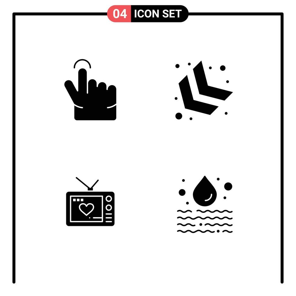 4 Creative Icons Modern Signs and Symbols of finger movie arrow television leak Editable Vector Design Elements