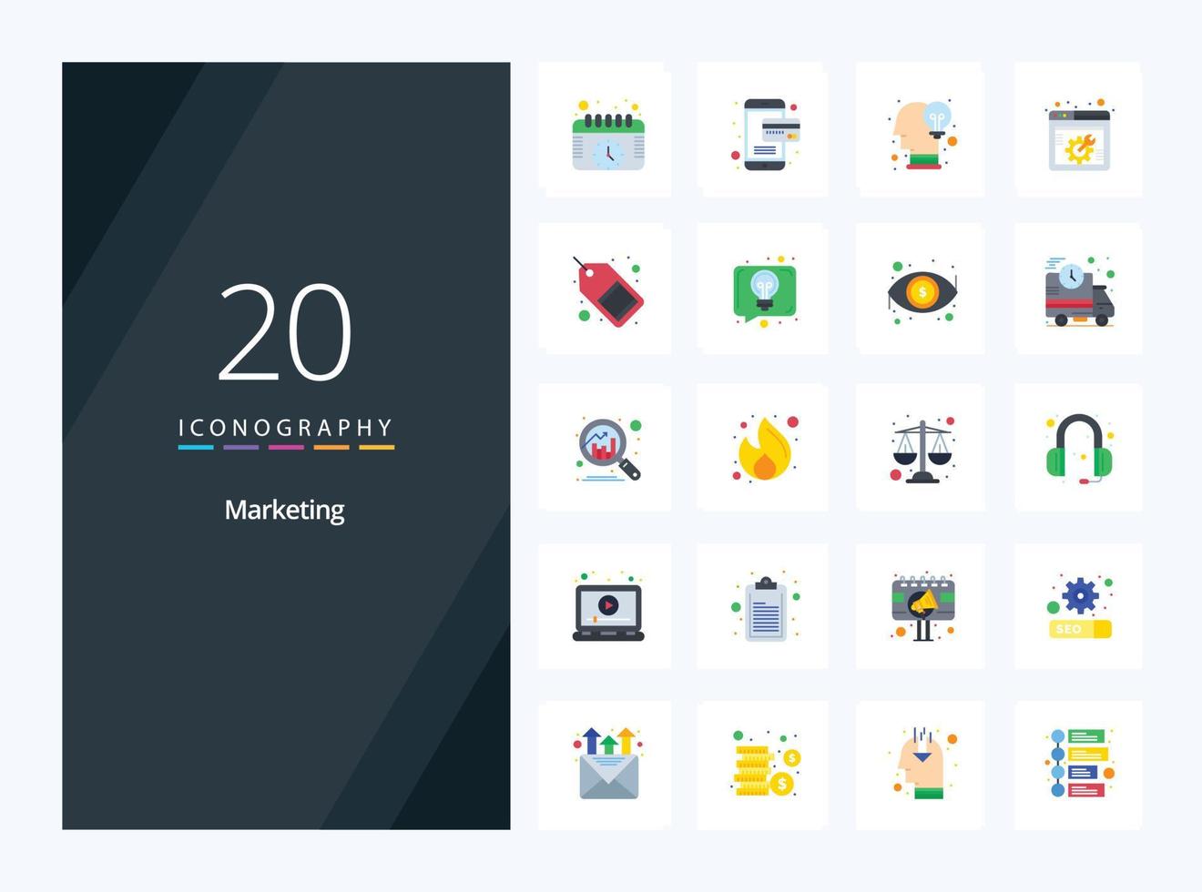20 Marketing Flat Color icon for presentation vector