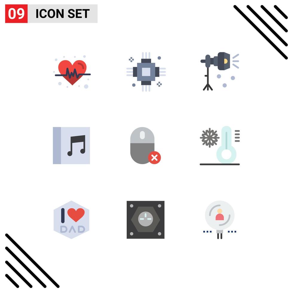 9 Universal Flat Color Signs Symbols of devices music illumination media studio light Editable Vector Design Elements