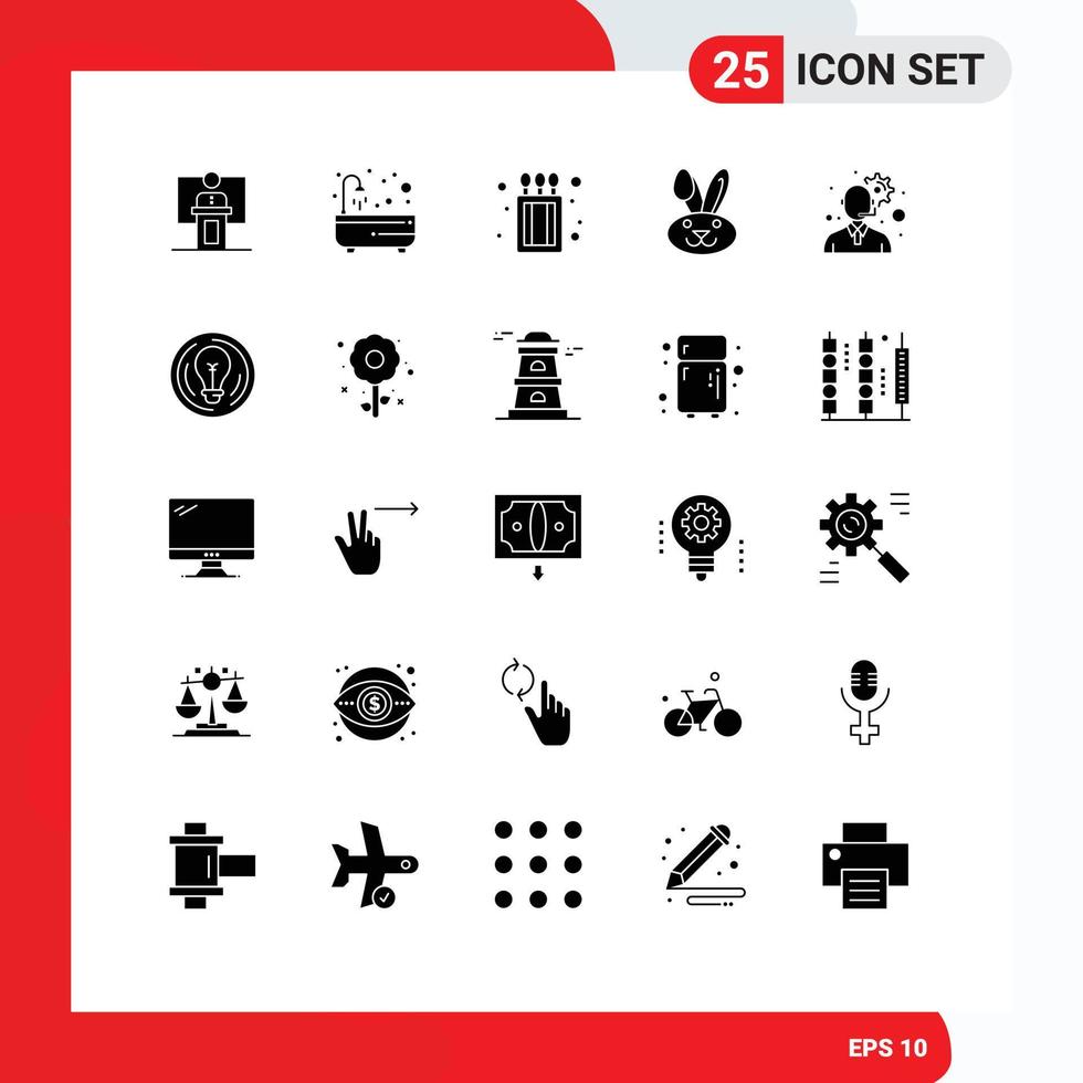 Set of 25 Modern UI Icons Symbols Signs for customer service easter bathtub bynny fire Editable Vector Design Elements