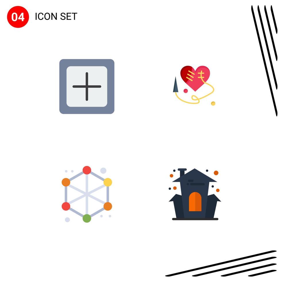 Modern Set of 4 Flat Icons Pictograph of add data new broken heart web Editable Vector Design Elements