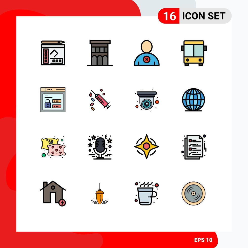 Mobile Interface Flat Color Filled Line Set of 16 Pictograms of web vehicle residence transport automobile Editable Creative Vector Design Elements