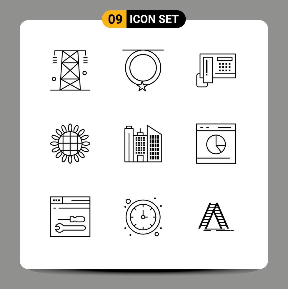 Pack of 9 creative Outlines of building thanksgiving necklace sunflower hardware Editable Vector Design Elements