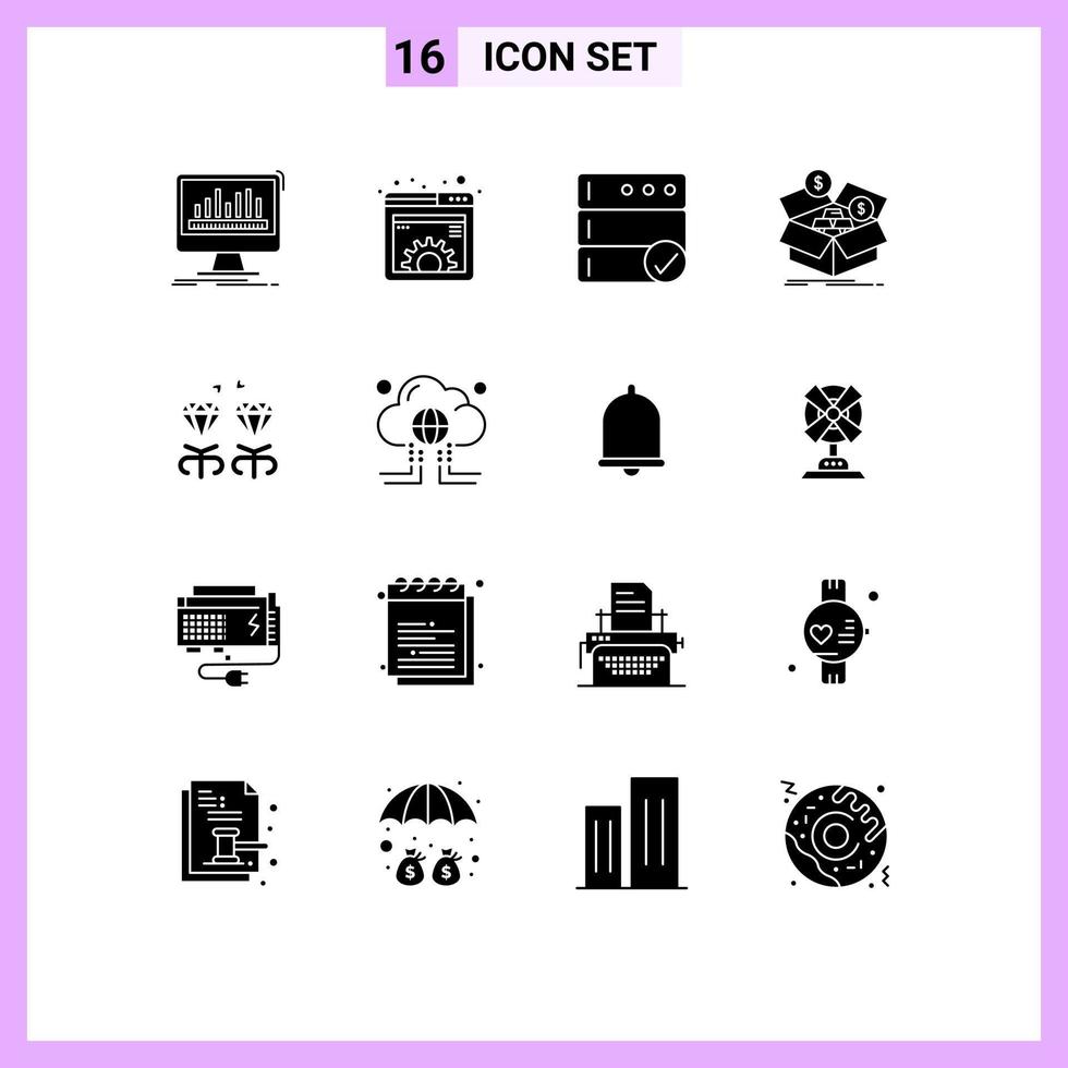 16 Solid Glyph concept for Websites Mobile and Apps growth budget management box server Editable Vector Design Elements