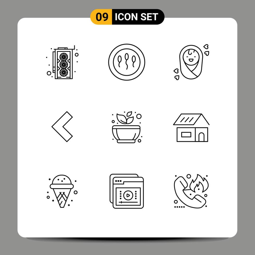 Pack of 9 Modern Outlines Signs and Symbols for Web Print Media such as rest calm child mortar left Editable Vector Design Elements