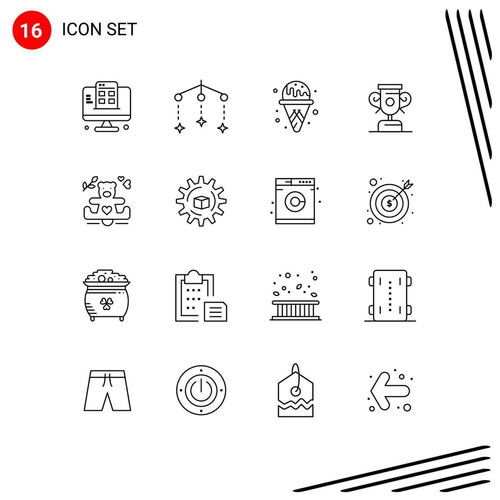 Universal Icon Symbols Group of 16 Modern Outlines of atoumated loving ice cream love training Editable Vector Design Elements