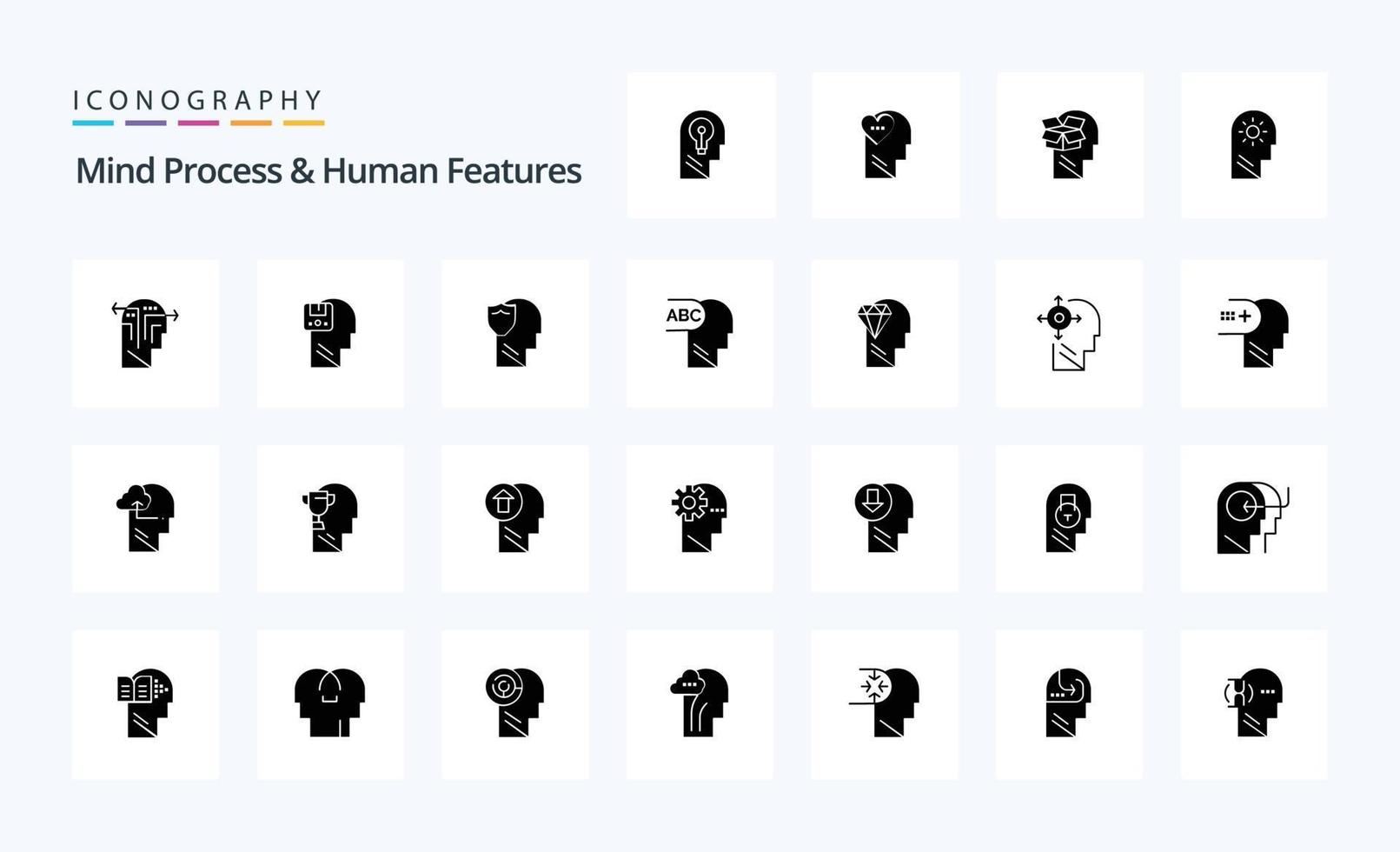 paquete de iconos de glifos sólidos de 25 procesos mentales y características humanas vector