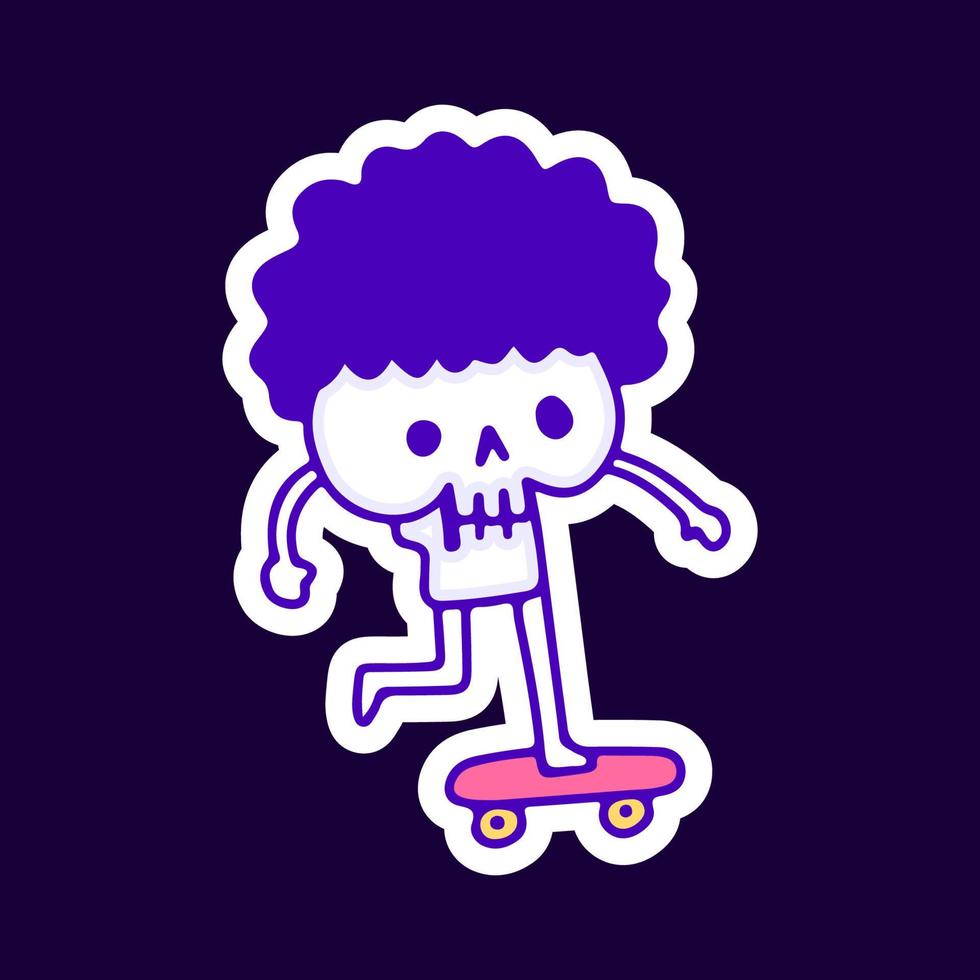 Cute skull riding skateboard cartoon, illustration for t-shirt, sticker, or apparel merchandise. With modern pop and retro style. vector