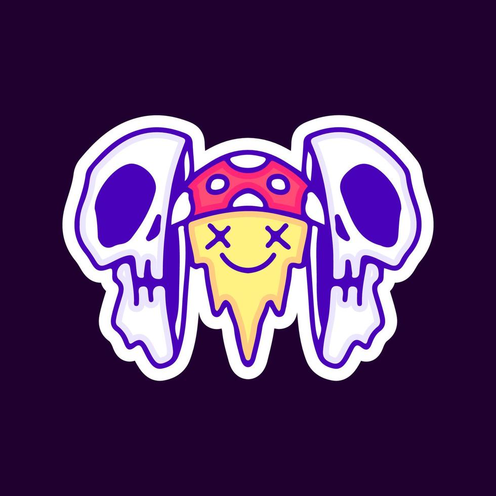 Magic mushroom skull with rainbow landscape cartoon, illustration for t-shirt, sticker, or apparel merchandise. With modern pop and urban style. vector