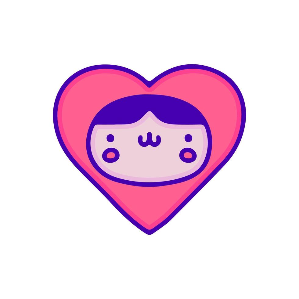 niño kawaii en el símbolo del corazón, ilustración para camisetas, pegatinas o prendas de vestir. con pop moderno y estilo retro. vector