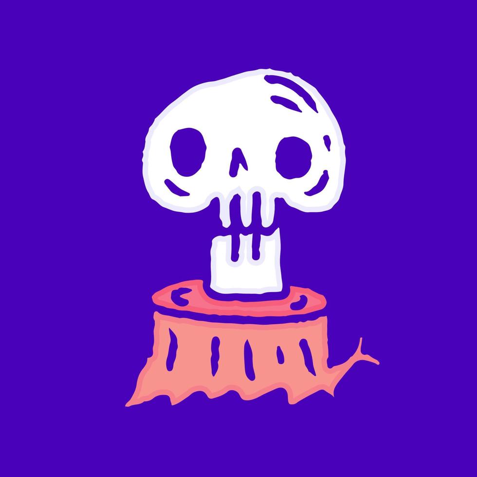 Skull head on the cutting tree cartoon, illustration for t-shirt, sticker, or apparel merchandise. With modern pop and retro style. vector
