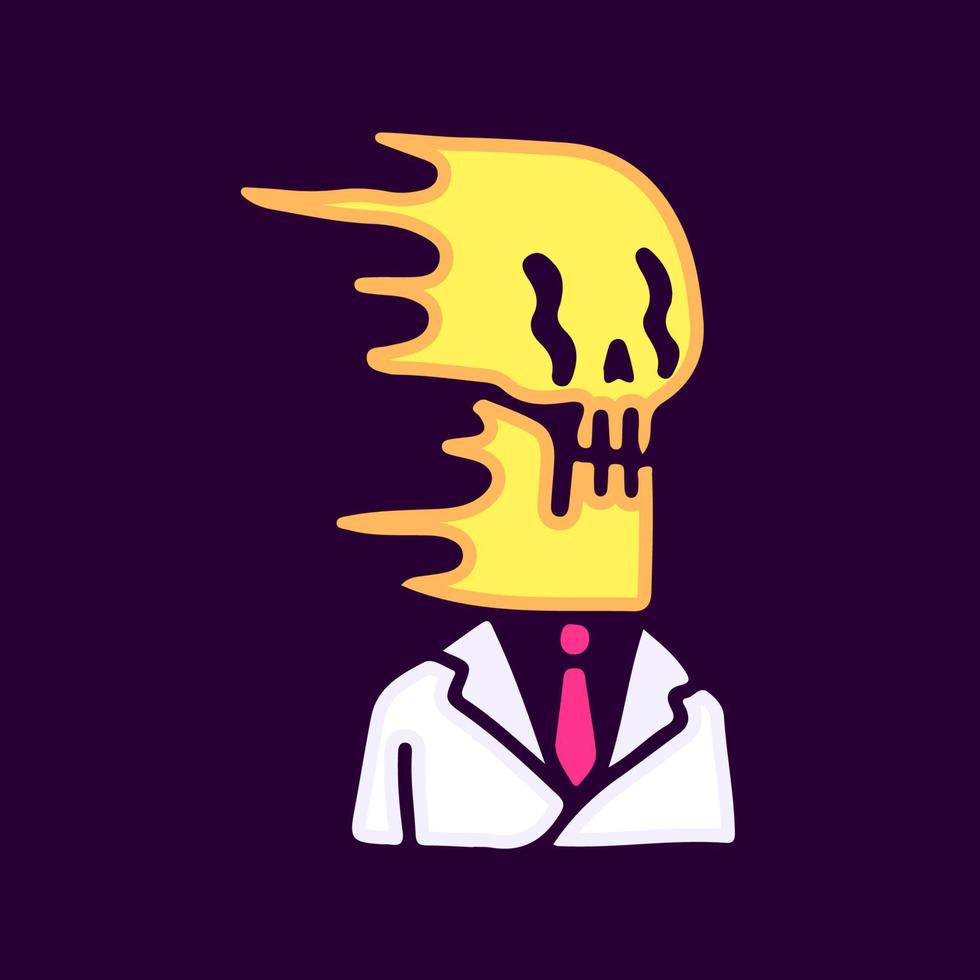 Trippy skull in suit man cartoon, illustration for t-shirt, sticker, or apparel merchandise. With modern pop and retro style. vector